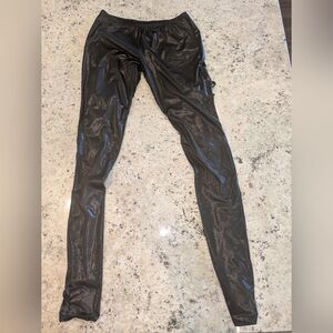 Black Faux Leather Lace Up Back Leg Leggings Pants Goth Festival Rave